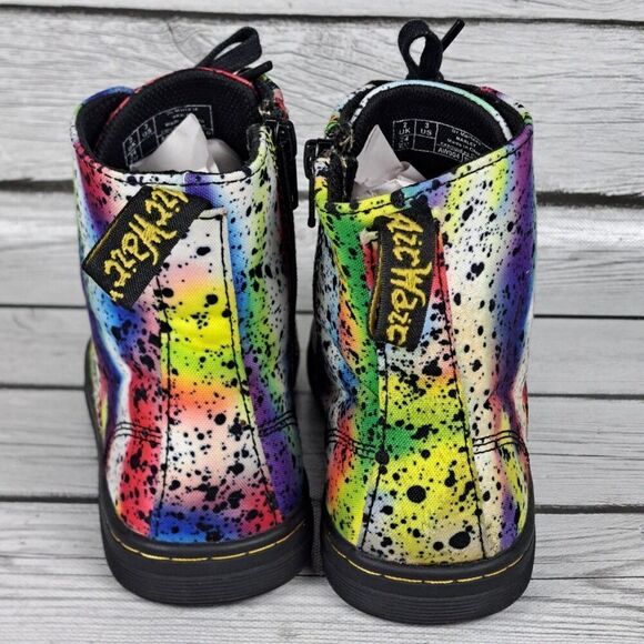 Dr. Martens Marley Hackney Booties AirWair Canvas Splatter Paint Youth 3 - Picture 7 of 11
